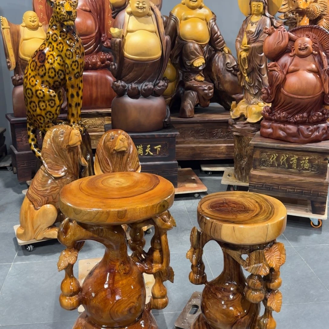 惠***店木香樟木实木雕刻葫芦2个