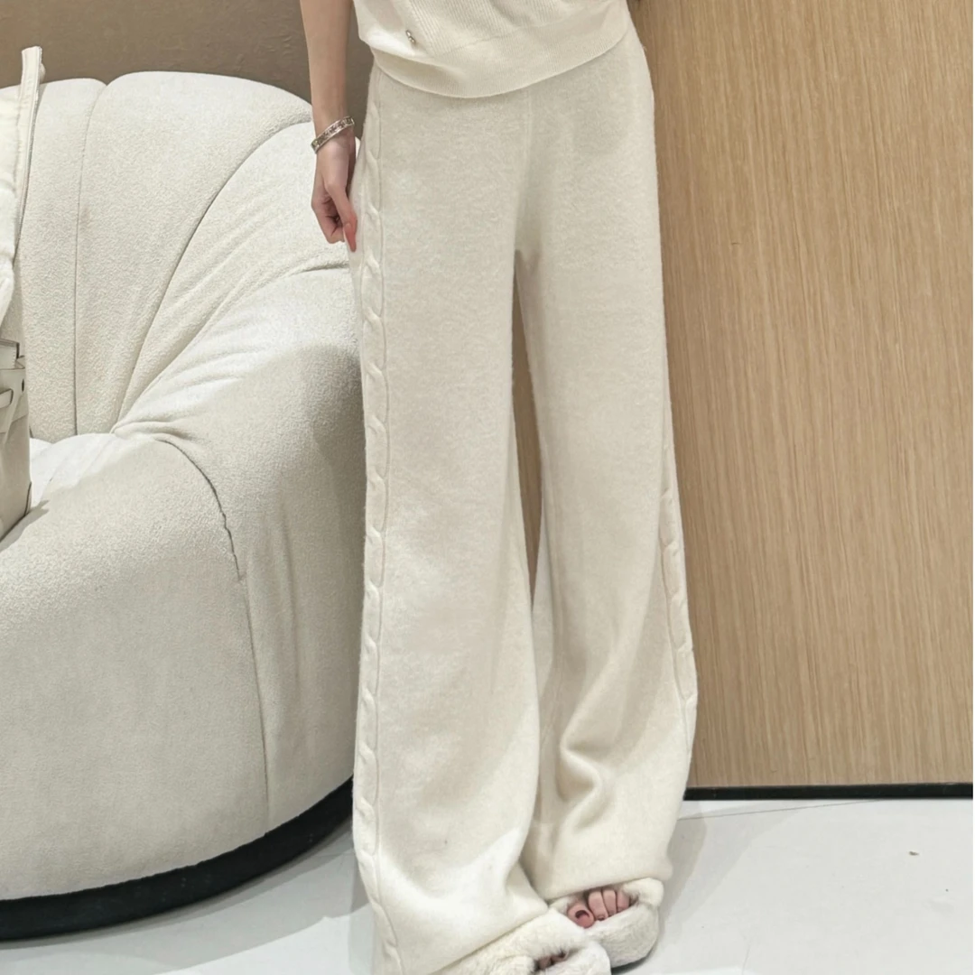 【月光奏鸣】慵懒风麻花纹理休闲阔腿裤宽松软糯纯羊毛显瘦百搭秋冬