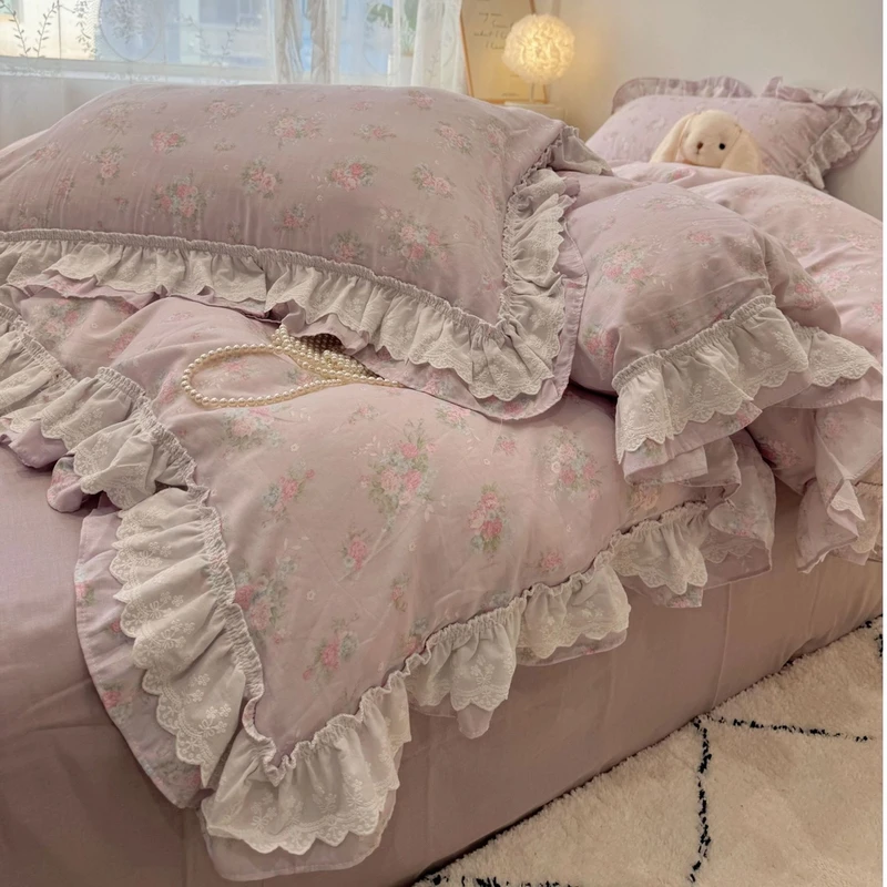 少女心韩式花边超柔双层纱布全棉四件套纯棉床裙公主纯棉床上用品