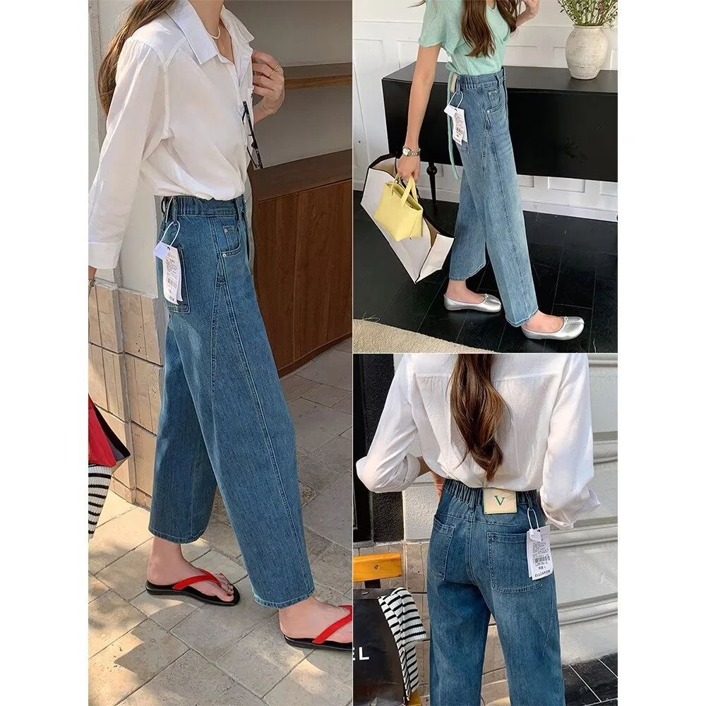 大码高腰显瘦牛仔裤九分直筒弹力遮肉镰刀裤夏季女裤裤子阔腿