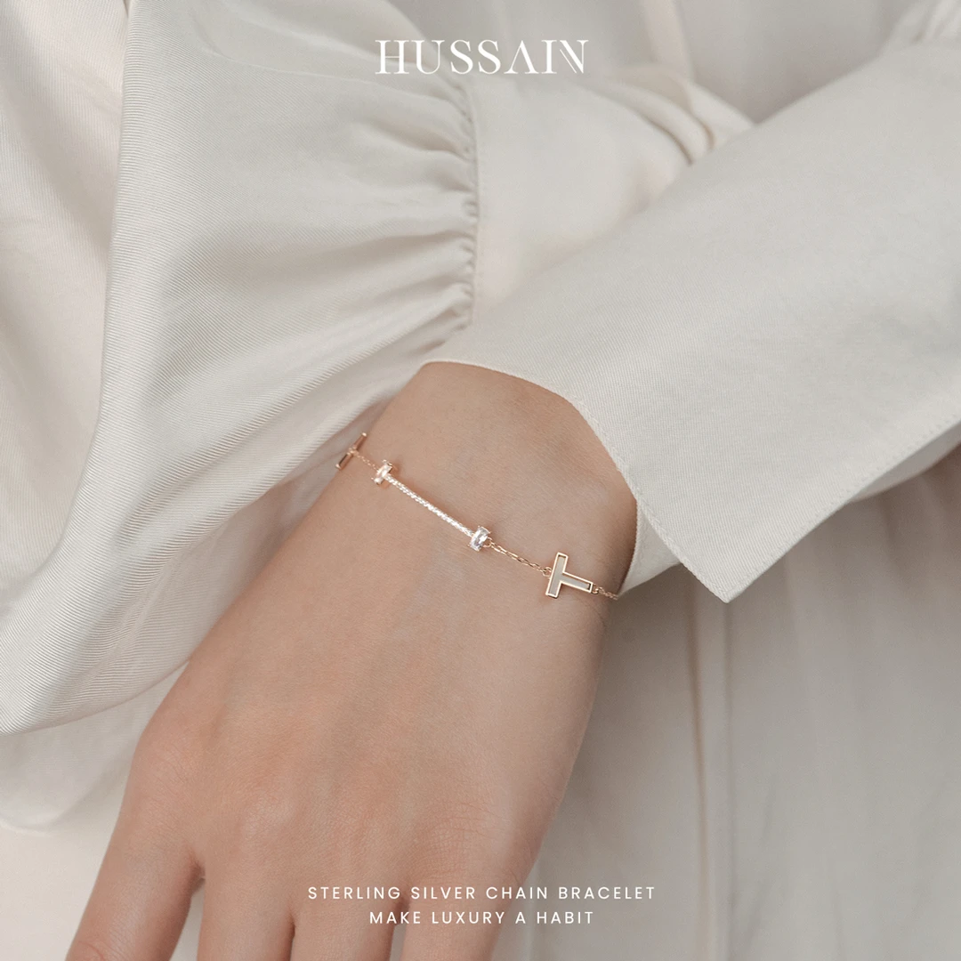 925银合成锆石手链 赫生HUSSAIN间距十字架手链高级感女精致925银