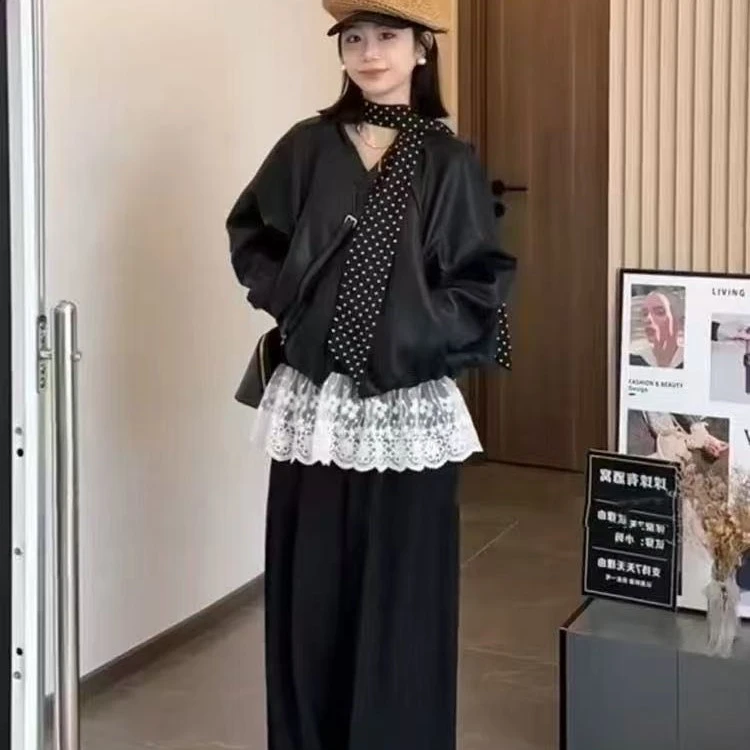 【安心推荐】黑色皮衣套装女2025秋季新款三件套夹克酷飒风