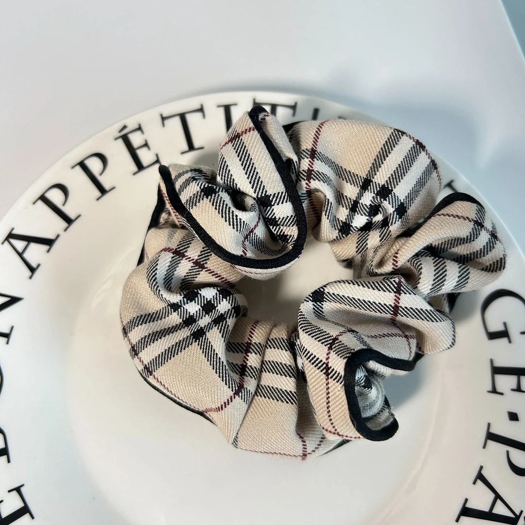 韩国博主同款英伦范儿经典格子发圈手工大肠发圈