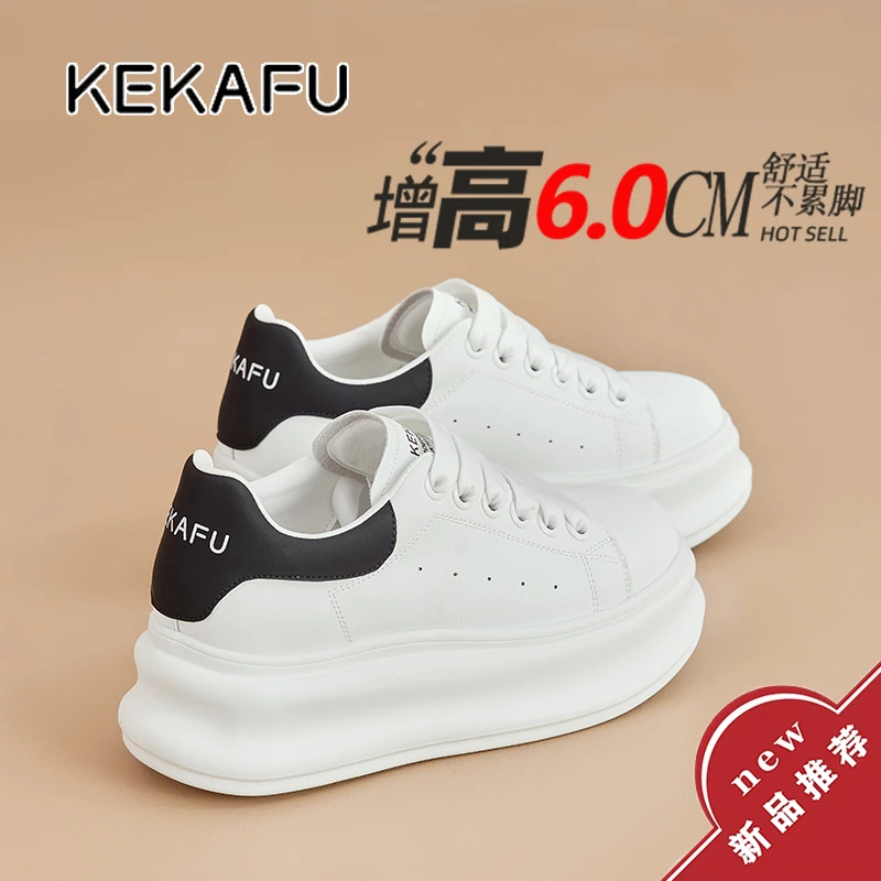 珂卡芙增高6CM厚底小白鞋复古百搭板鞋女2025秋季爆款运动休闲鞋