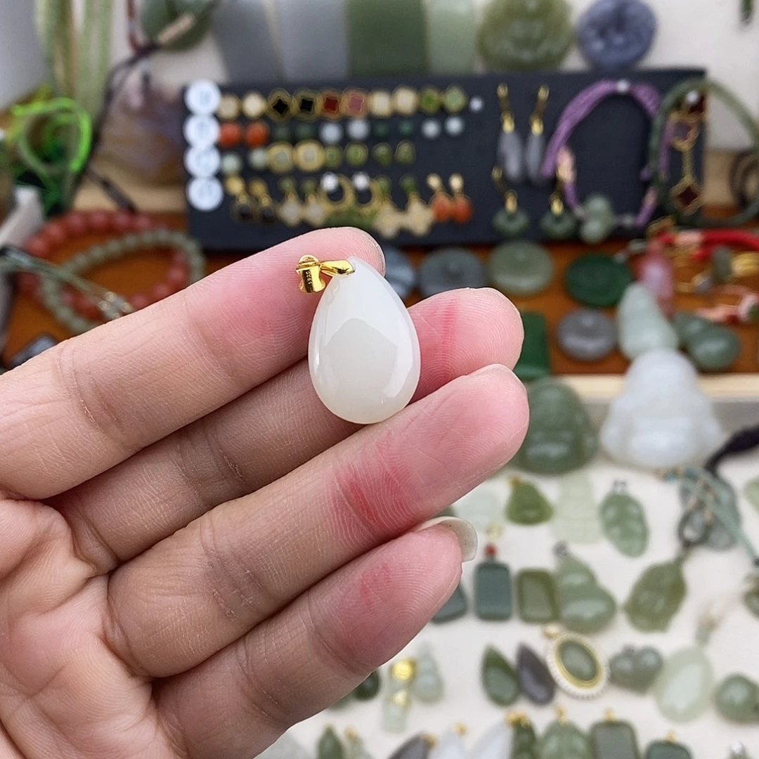 和田玉银S925镶嵌吊坠(不含链)