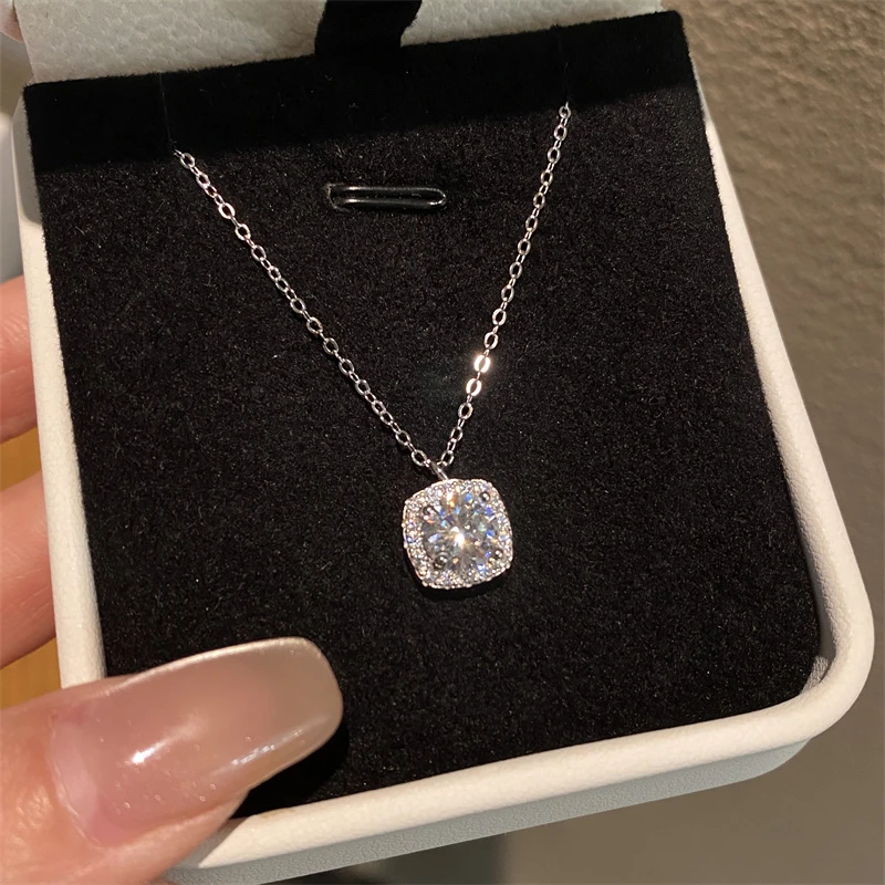 链子足银 999纯银小方糖项链女超闪小巧百搭气质锁骨链送生日礼物