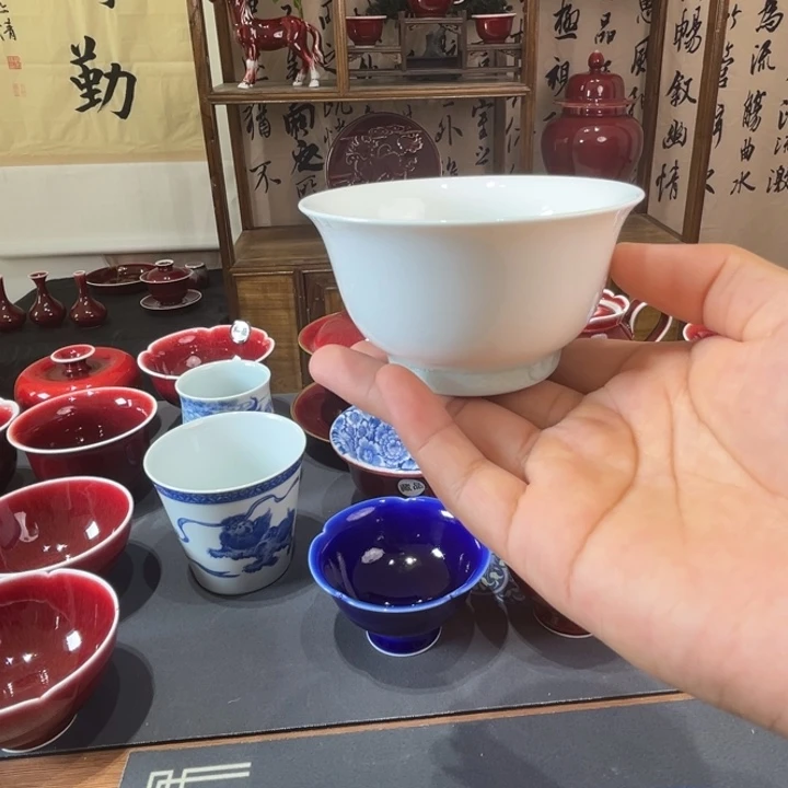 景德镇陶瓷浅行结晶釉撇口茶碗杯