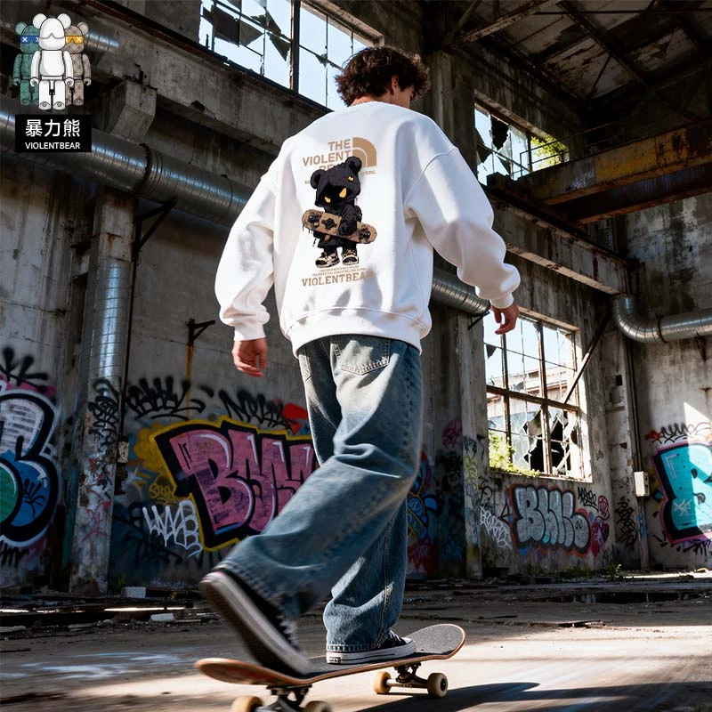 暴力熊男女款卫衣加绒加厚春秋情侣款蛇年新年长袖打底卫衣百搭款