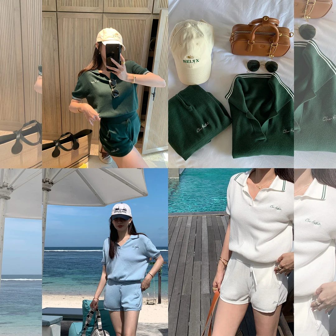 施薇靓【现货】AthletIcRich老钱风针织polo短袖短裤休闲套装女夏