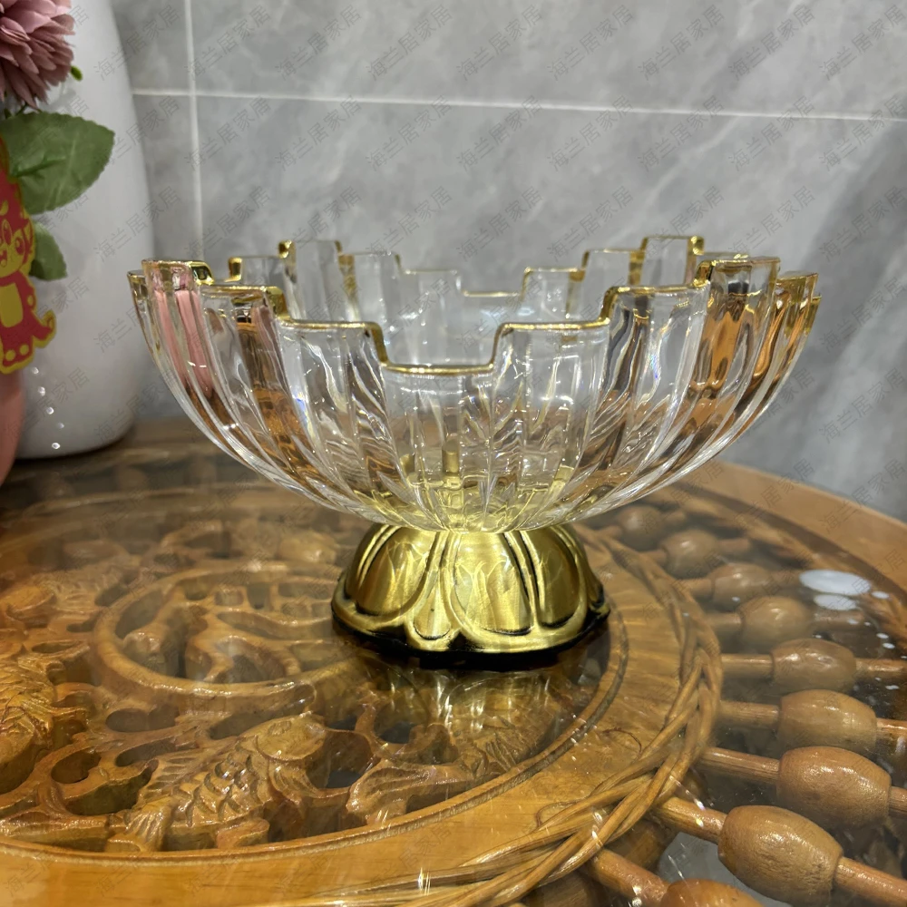 黄铜脚异形金边水晶玻璃水果托盘糖果盒
