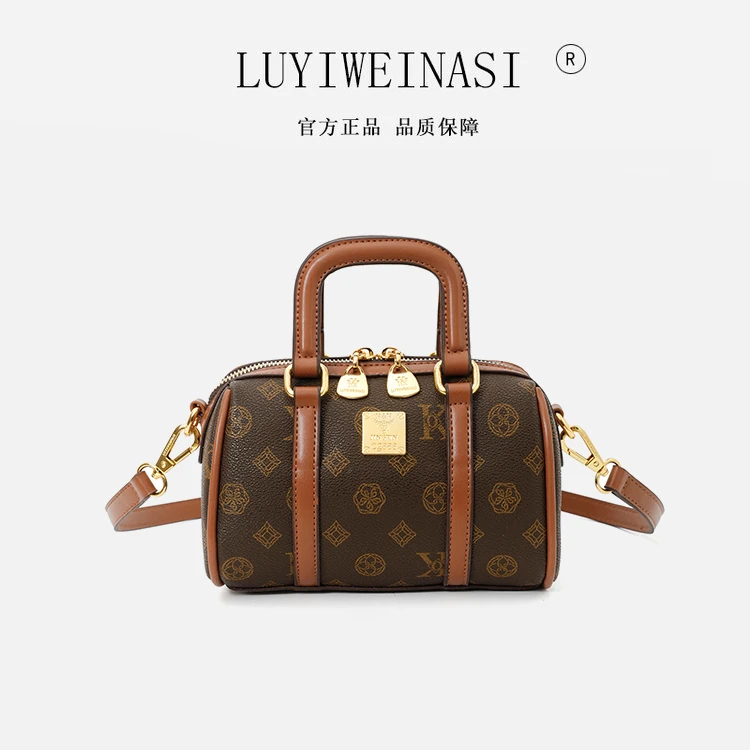 复古印花波士顿包包女2025新款潮休闲手提枕头包百搭单肩斜挎女包