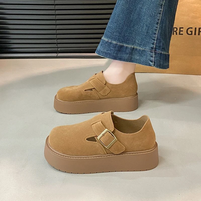 2025春季新款时尚博肯鞋女学生单鞋百搭韩版休闲厚底学院风松糕