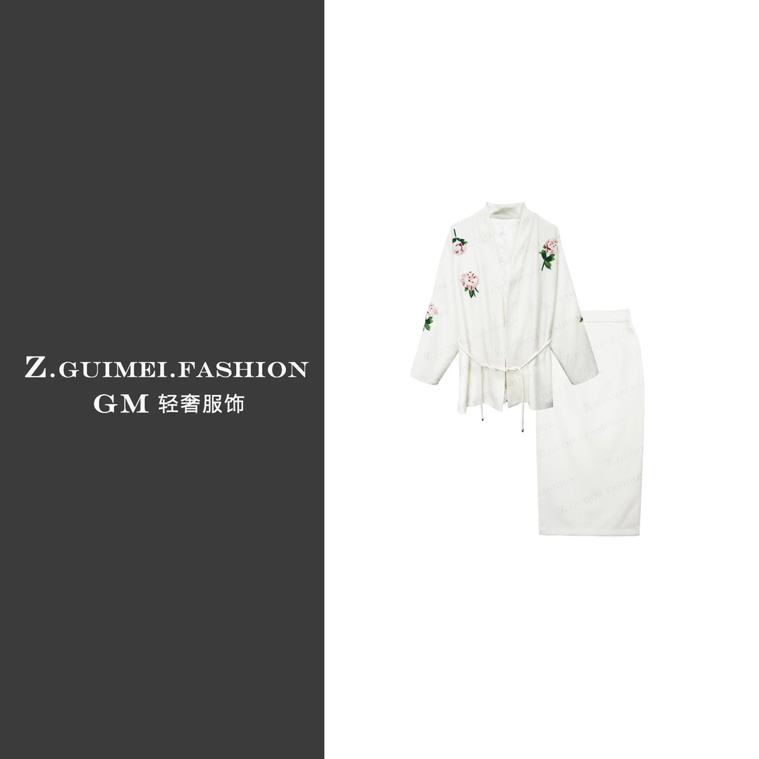 【肆姐高定】设计师款简约花瓣摆西服白色套装XY2235