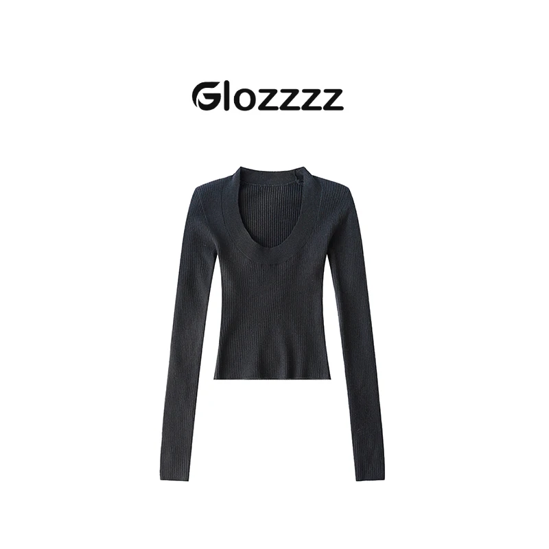 【Glozzzz】百搭王 U领长袖针织衫修身显瘦打底衫性感纯欲 880817-1