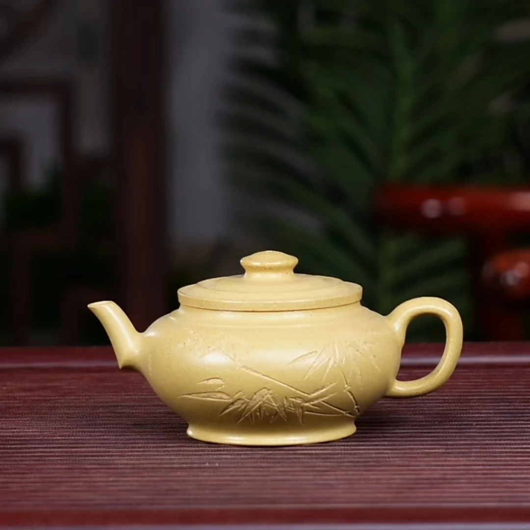 宜兴原矿紫砂 手工茶壶 本山绿 精雕细刻 扁宫灯 2814 200CC