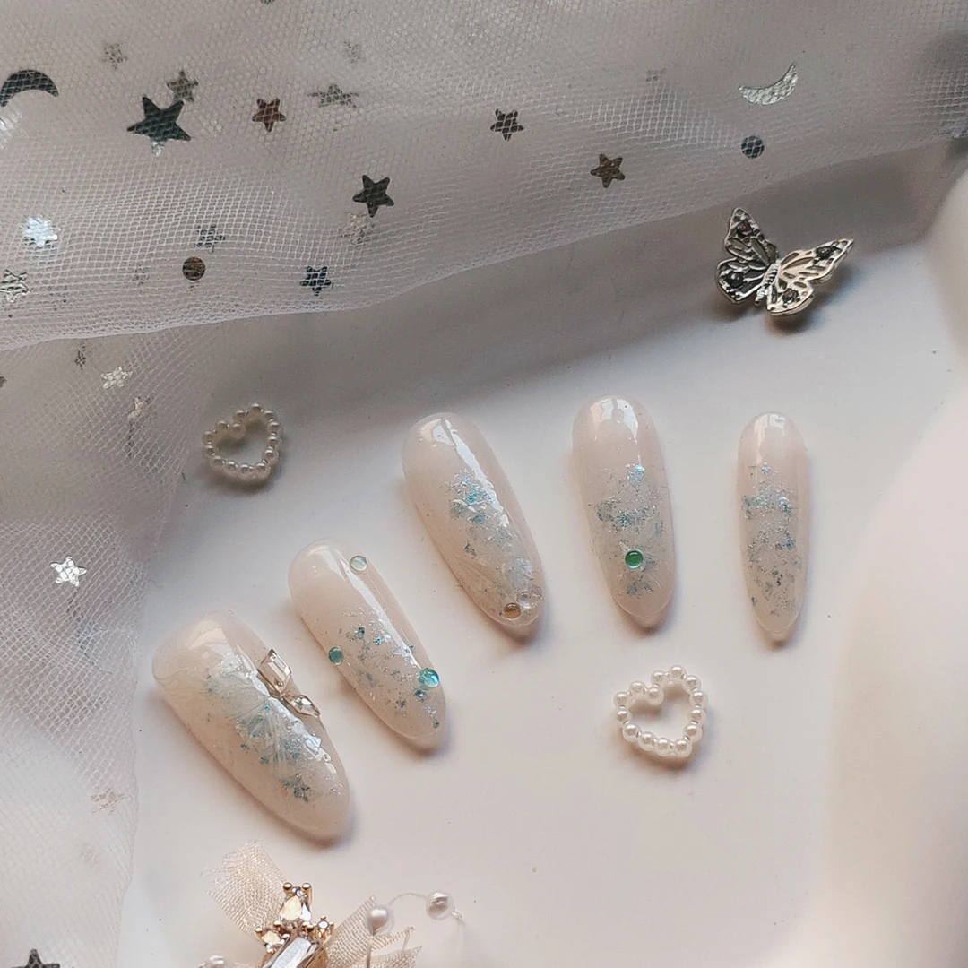 纯手工夏日清透薄荷水晶韩系小清新ins风辣妹穿戴甲