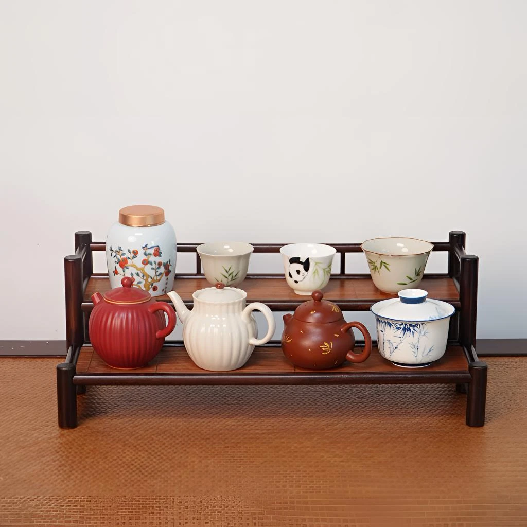 【青苔】高档竹编中式茶具茶道纯手工楠竹置物架陶瓷收纳博古架谈笑