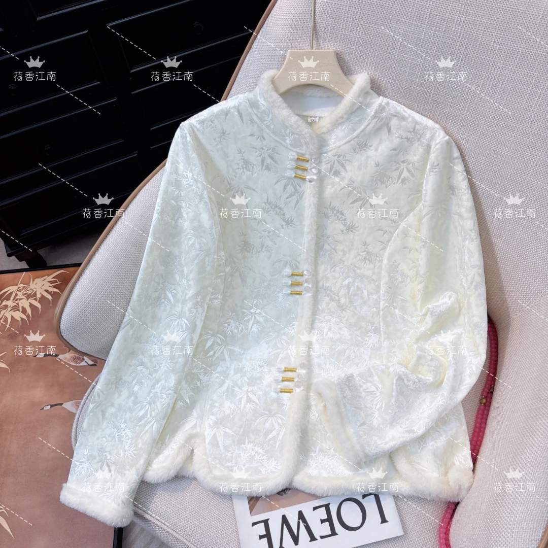 节节高升加绒新中式高品质丝绒加绒保暖显瘦百搭打底上衣内搭女装