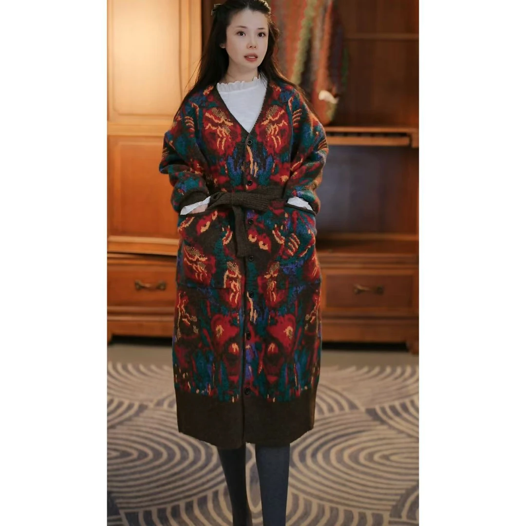 漾.2025春夏设计师款原创花色毛衣外套  24YN 27967