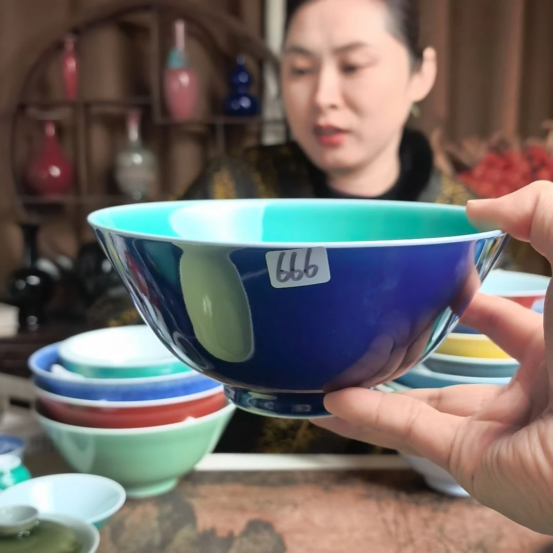 666号珍藏祭蓝内湖水绿大号碗