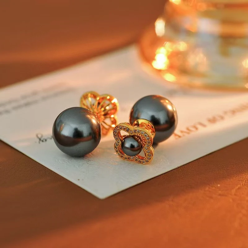 铜合金合成锆石耳饰 f023---一款两戴复古镂空设计耳钉轻奢简约