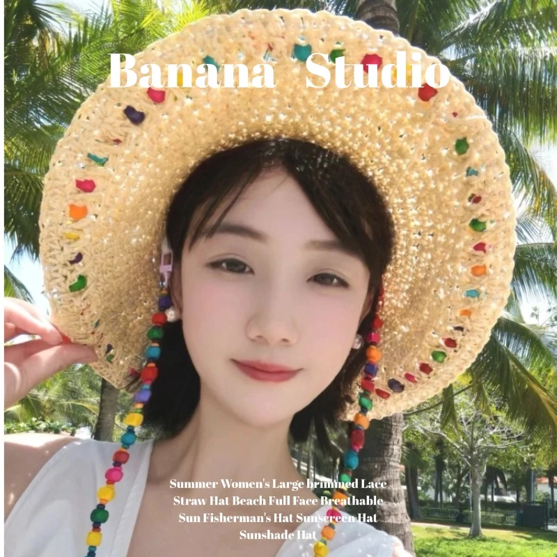 韩系ins彩色串珠草编渔夫帽夏季海边度假防晒遮阳草帽可帽子海边