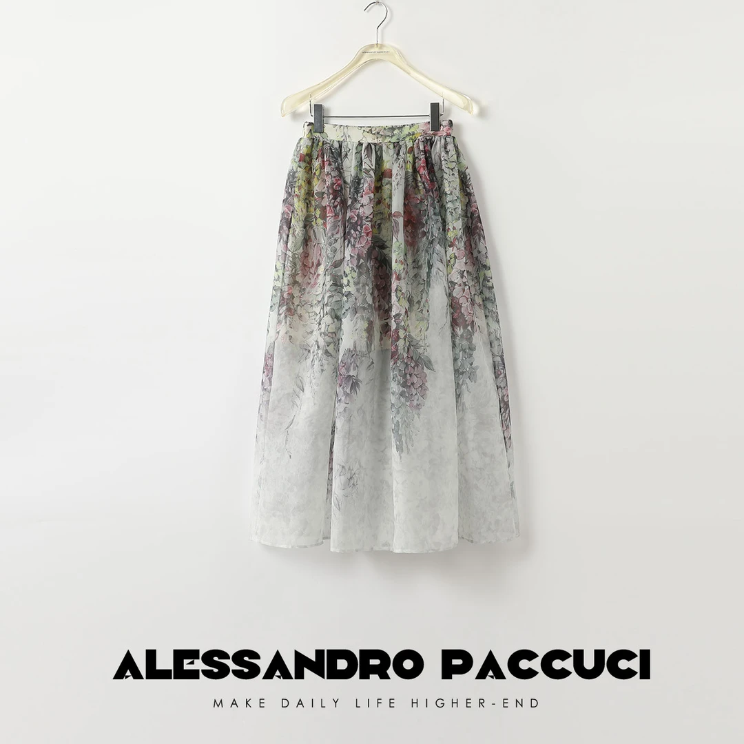 AP洛哥42004QB【国产】欧根纱葡萄藤手绘繁花时尚百搭气质半裙