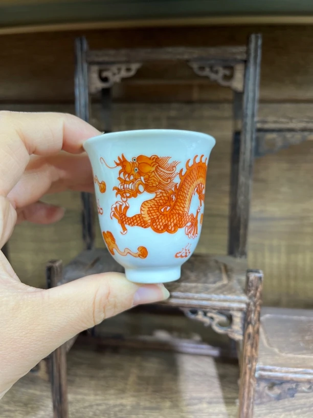 景德镇手绘红龙戏珠闻香杯主人杯茶杯