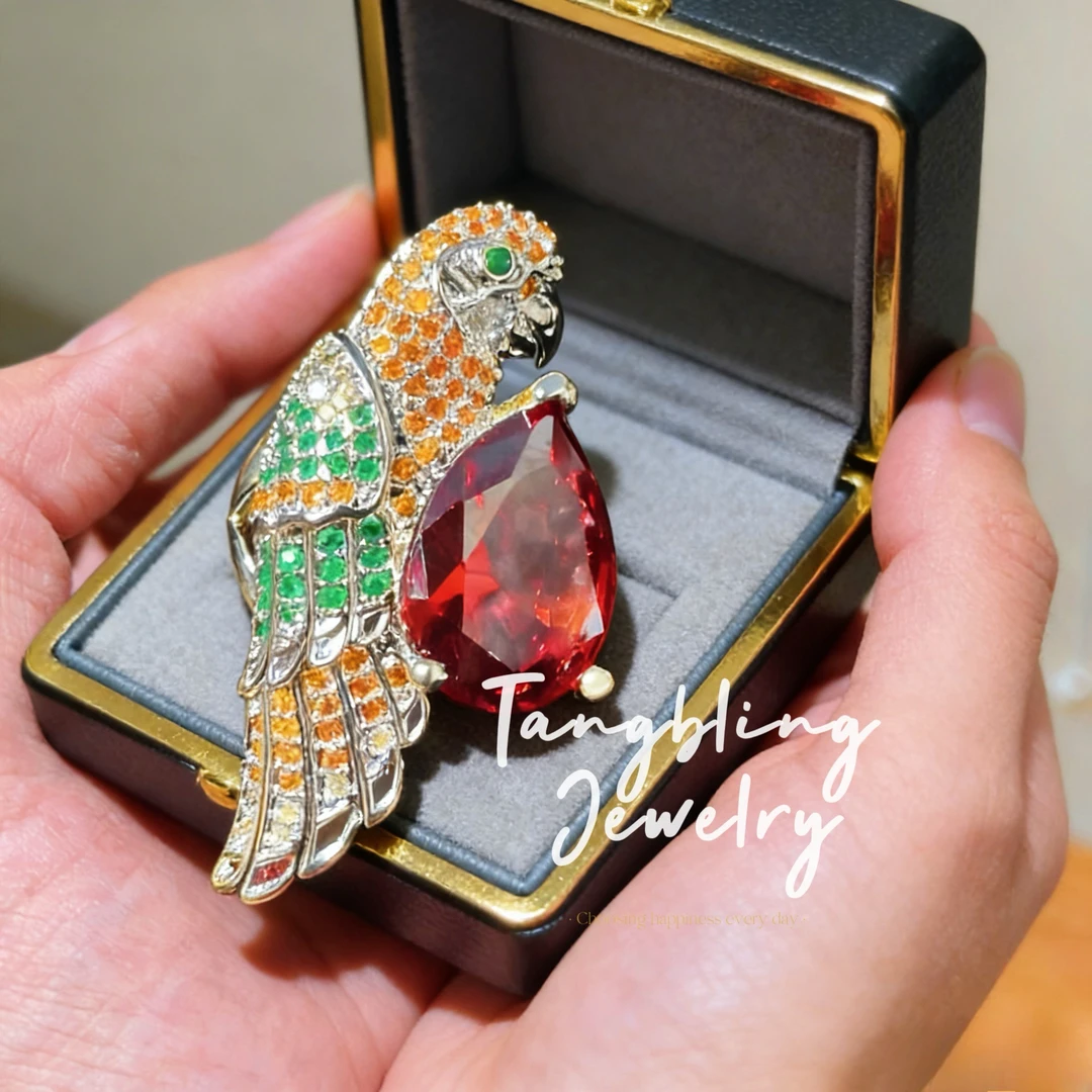 铜合金戒指 鹦鹉 开口 高奢满钻戒指