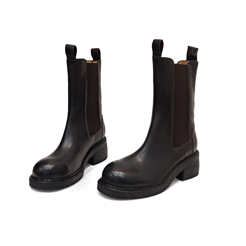 水洗马皮经典马丁中筒短靴