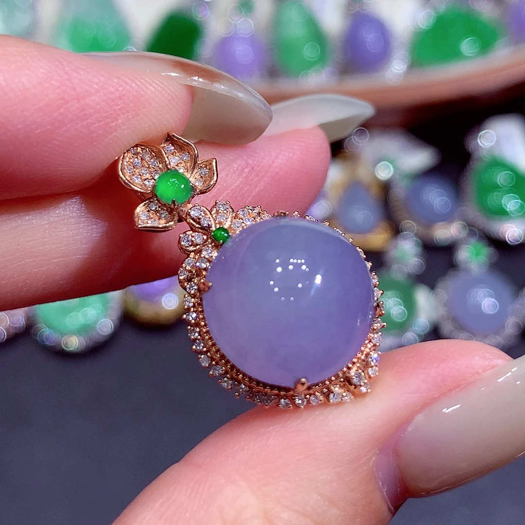 翡翠18K金镶嵌吊坠(不含链)