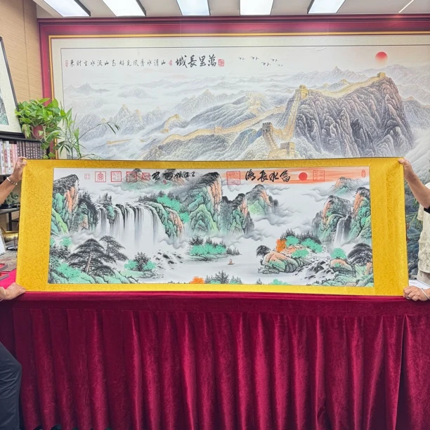 汪保国-《富水长流-水墨山水》-精品国画-200X70cm