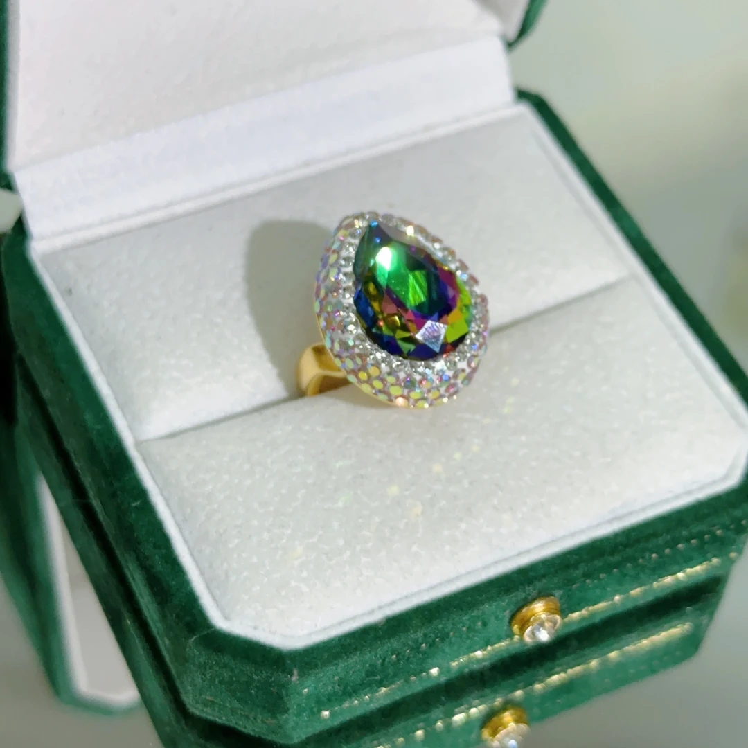 铜合金合成锆石戒指 TTSD 奥地利SHl炫彩SJ水滴戒指315eh