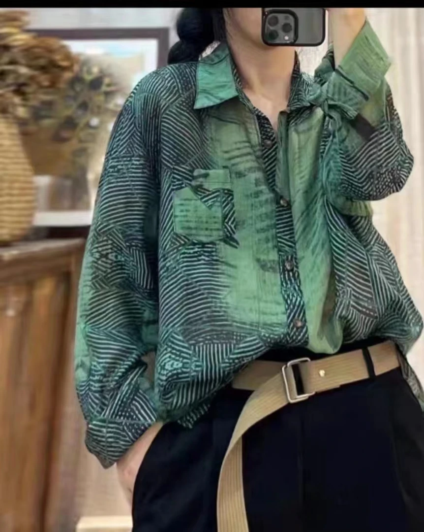 休闲风薄款格子长袖网红衬衫衬衣百搭成人褶皱