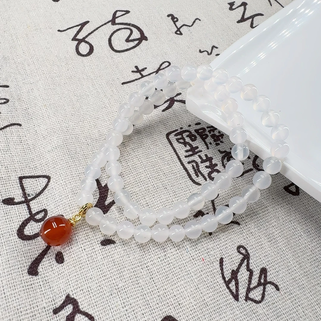 A178  白玛瑙6毫米双圈设计款手串 多样性发一串