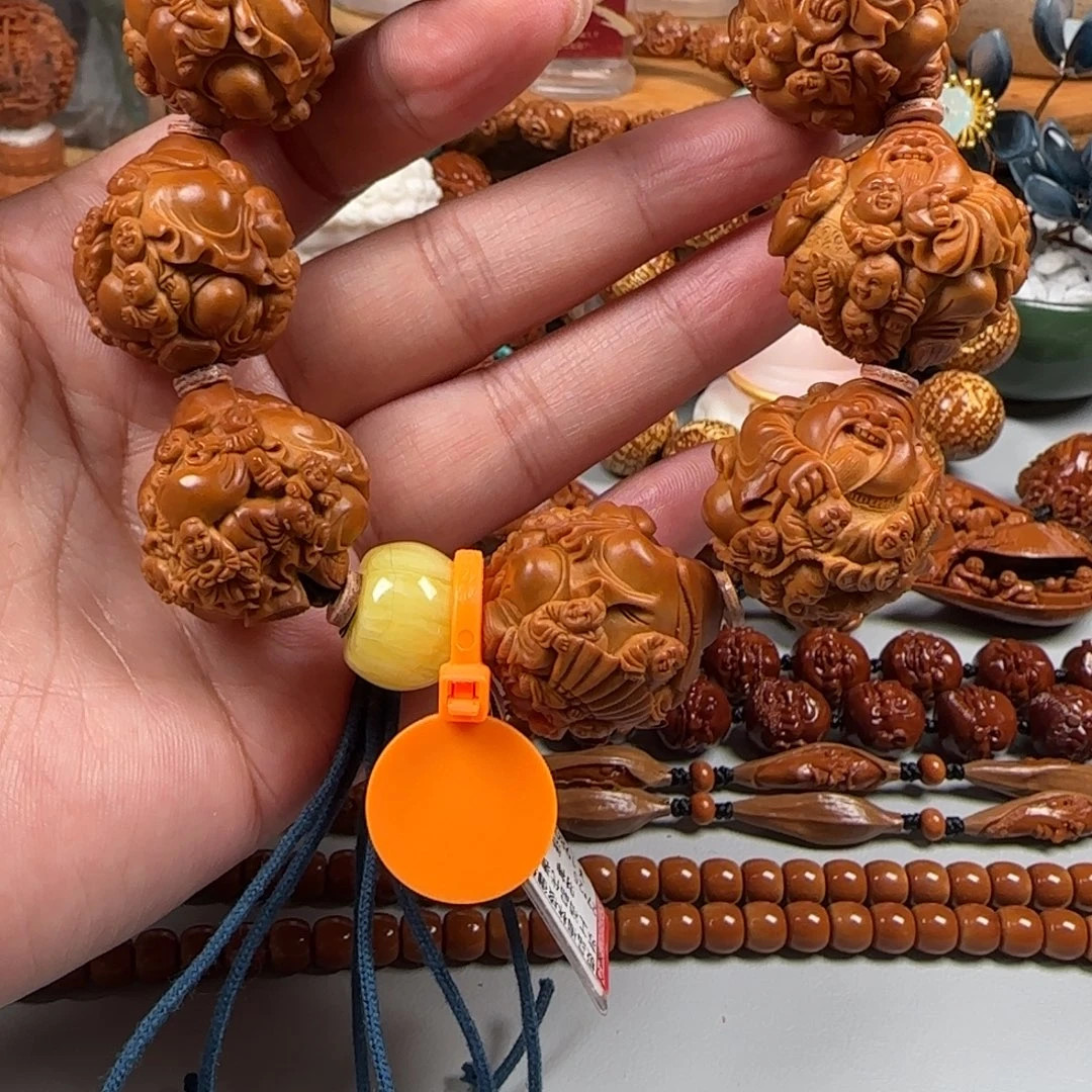 手串/手链橄榄核宽2.7梅林红核满工百子财神