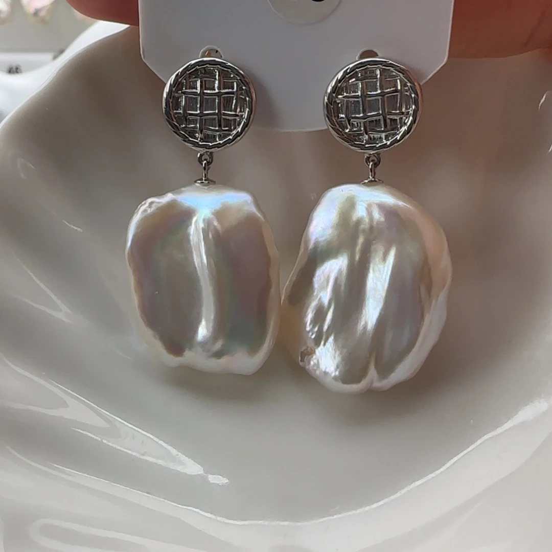 淡水珍珠耳饰银S925镶嵌P**~