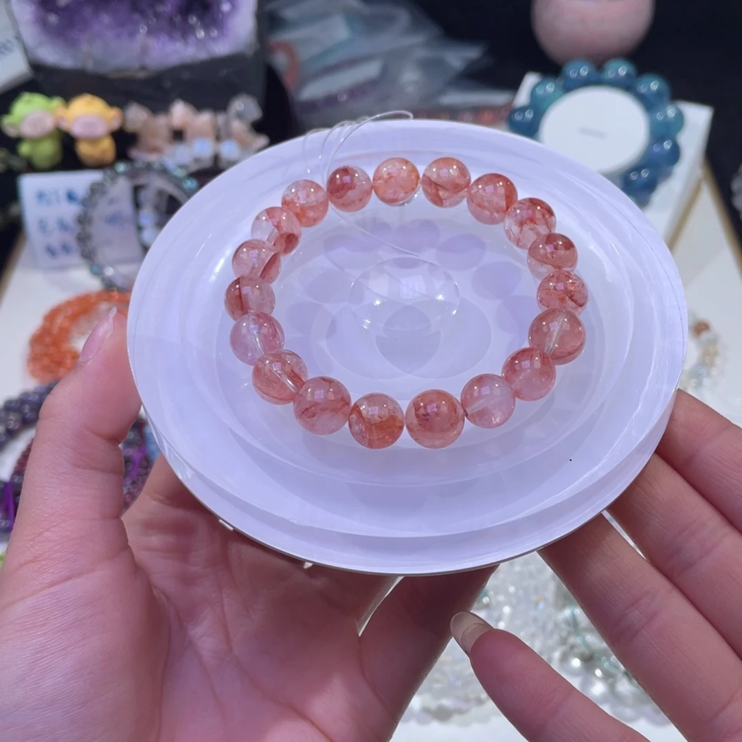 未镶嵌手链水晶蜜桃粉胶花水晶10mm