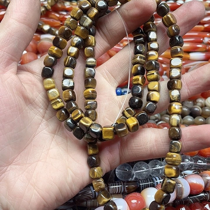 玛瑙/玉髓珠宝半成品未镶嵌一条7mm虎眼方糖