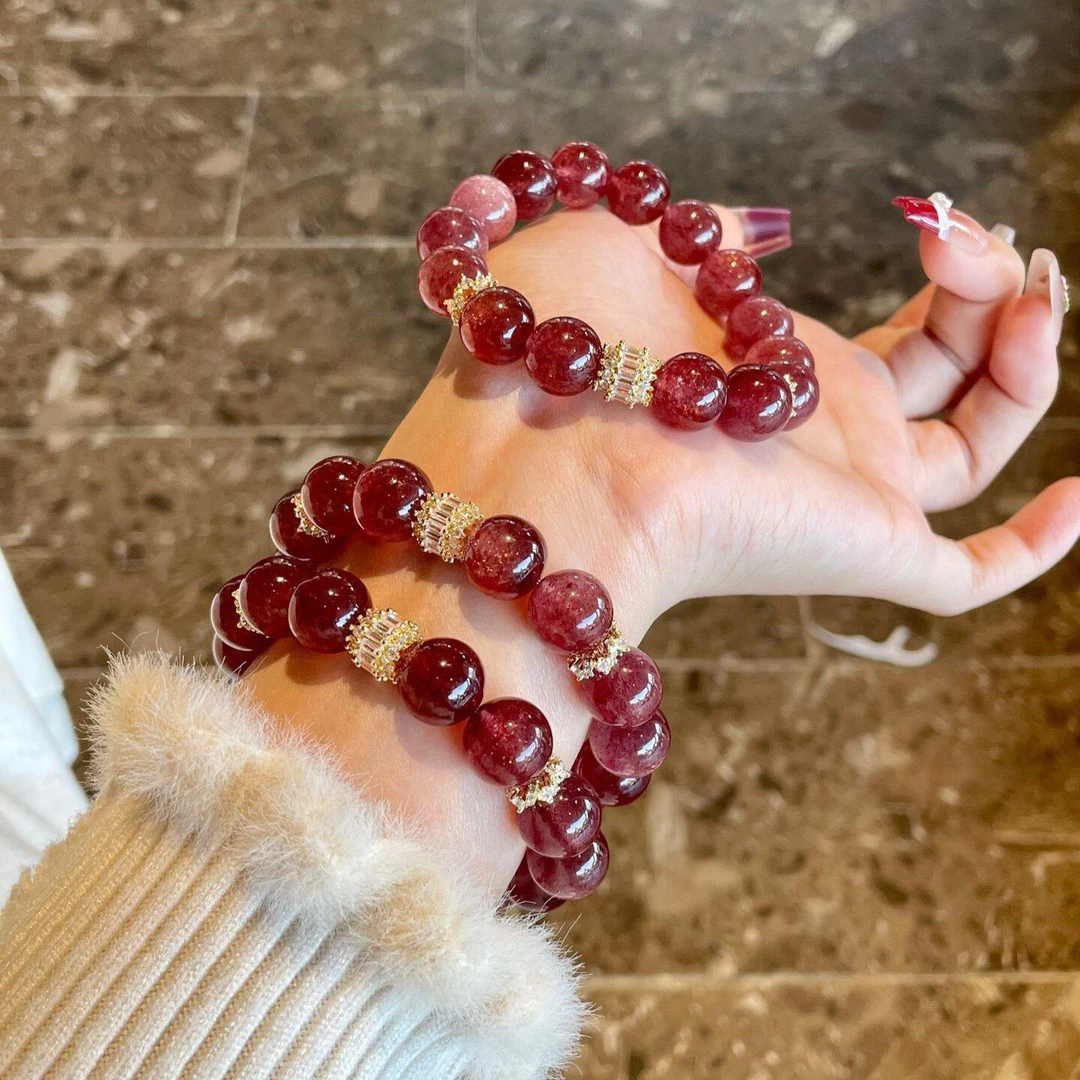 天然辰砂新春天然星光鸽血红草莓晶手串招桃花红色转运招贵手链显