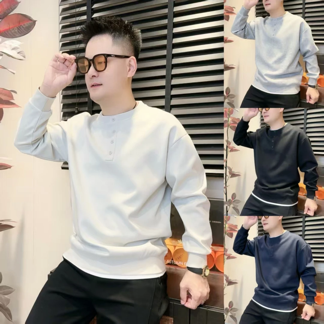 假两件圆领男士百搭卫衣秋季新款时尚韩版潮流假俩件卫衣7803