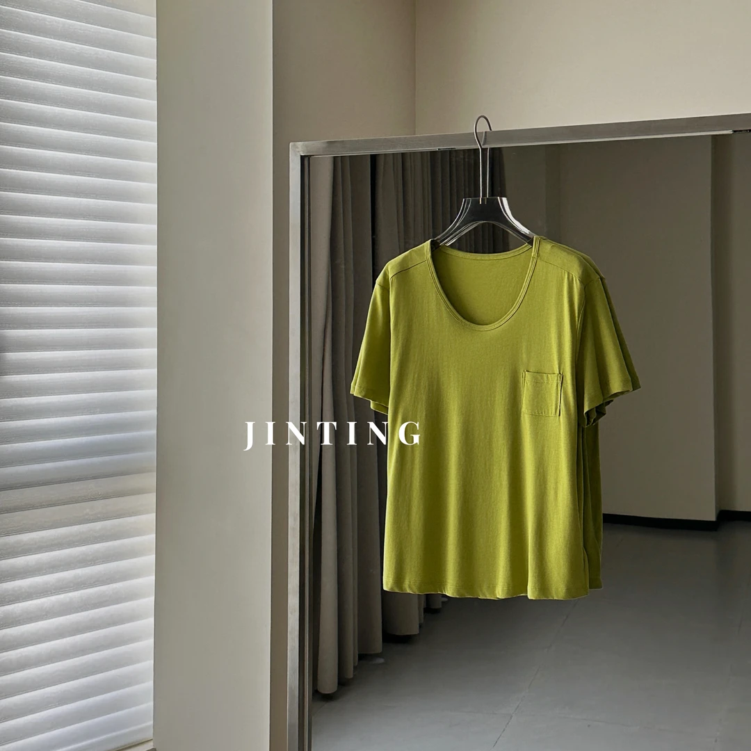 【不皱T】韩系时尚舒适设计感口袋宽松纯色短袖T恤-M25202370