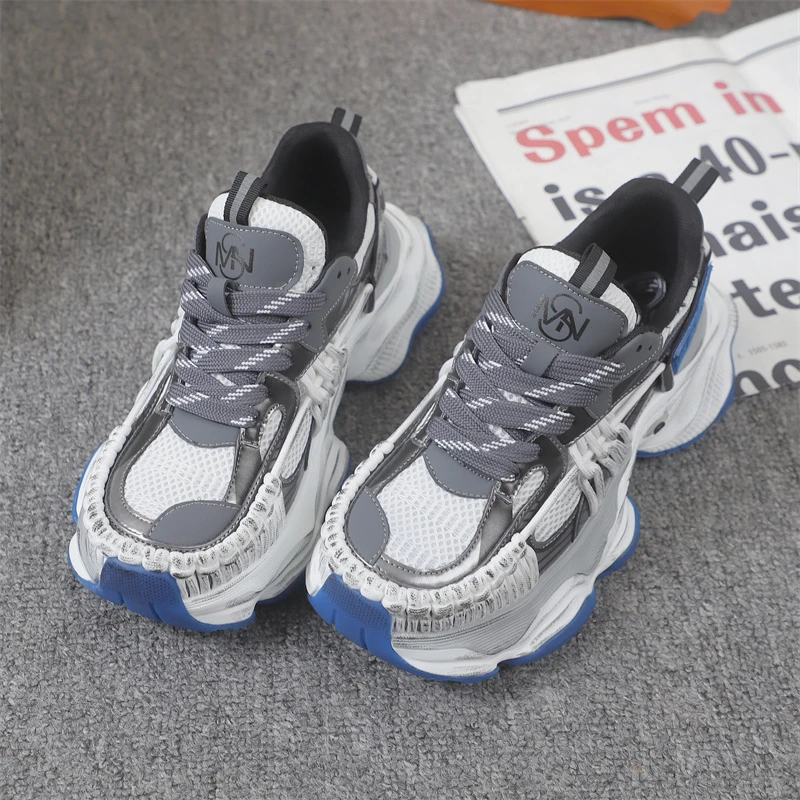 潮牌男鞋新款夏季网面透气潮男鞋舒适厚底休闲男鞋软底时尚老爹鞋