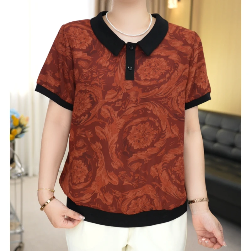 2025夏季新款时尚宽松遮肚减龄高档短袖上衣