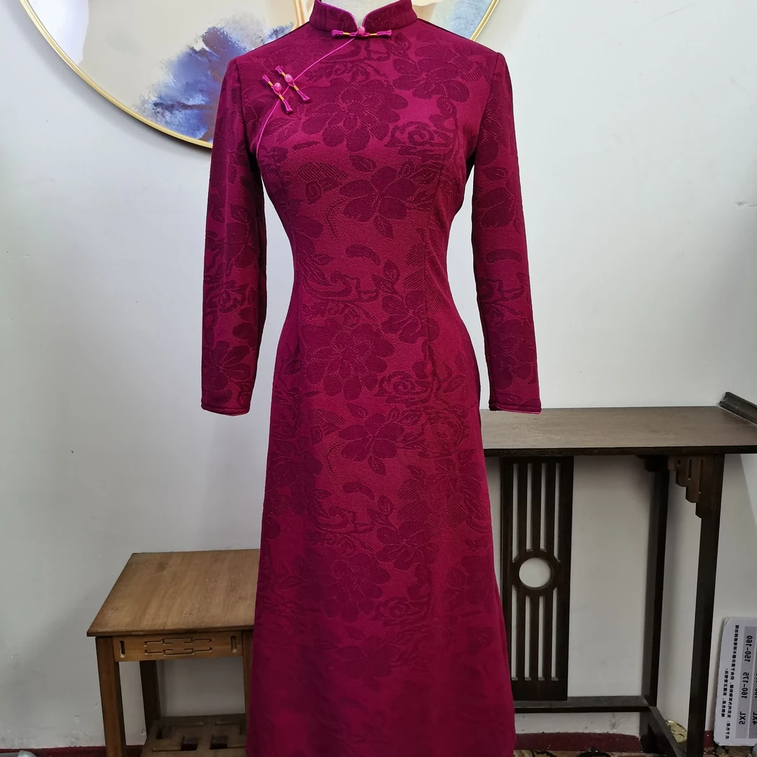 3000上上喜单层加绒加厚冬季保暖修身时尚优雅A摆旗袍