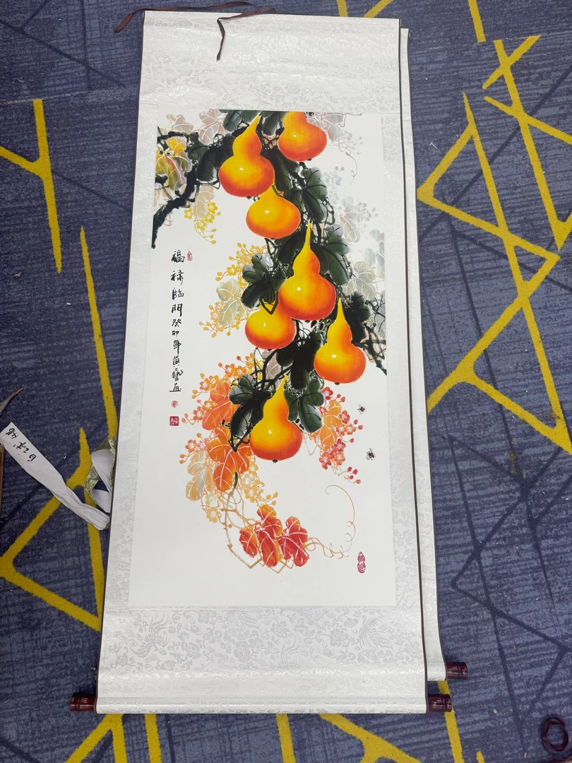 【精品复仿】《福禄临门》三尺竖艺术微喷复刻装裱客厅玄关装饰画