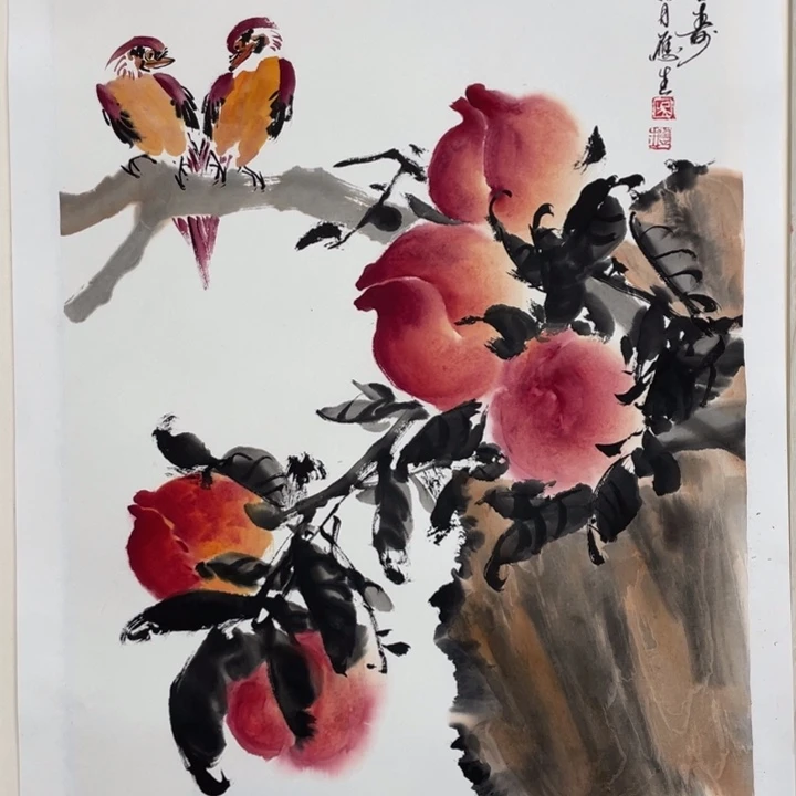 国画滚**尘四尺三开作品