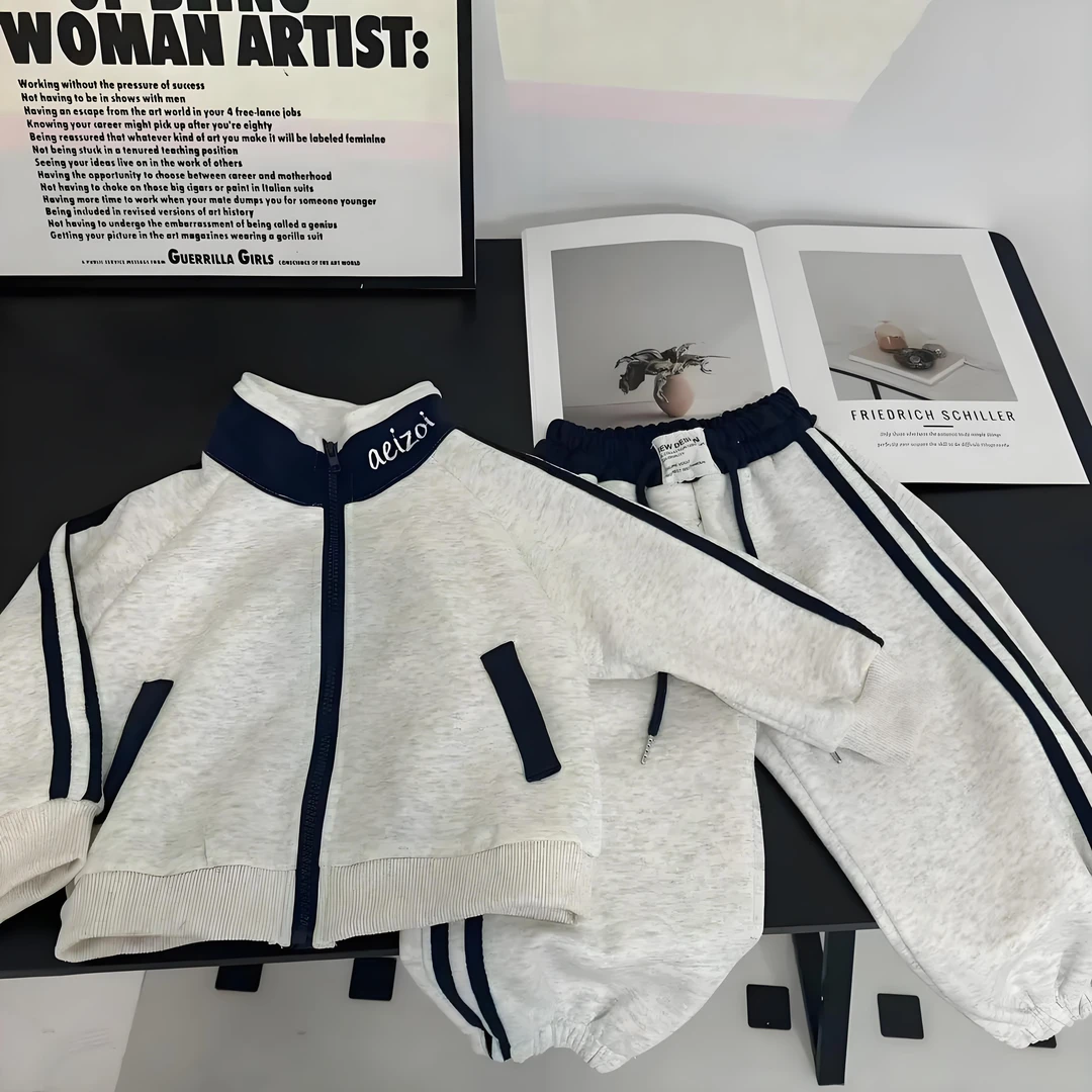 2025新款儿童秋季卫衣套装男女童拼色重工刺绣两件套可亲子装