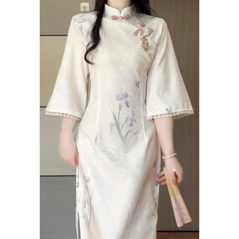 【新款】式倒大袖旗袍年春季新款改良版年轻款淑女日常温婉显瘦夏