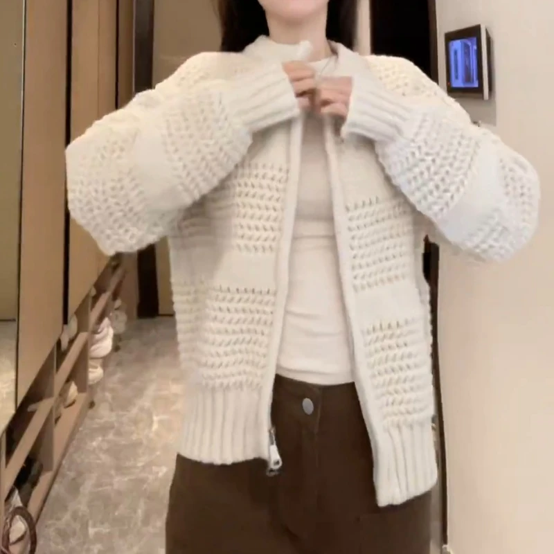 秋冬慵懒风拉链纯色设计感开衫毛衫上衣外套LK2507183